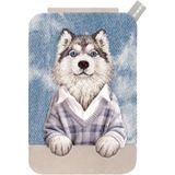 Nimmy Magsafe Uyumlu | Manyetik 3D Nakışlı Köpek Figürlü Stand Kartlık - Kazaklı Husky - Mavi