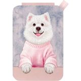Nimmy Magsafe Uyumlu | Manyetik 3D Nakışlı Stand Kartlık - Pembe Kazaklı White Spitz