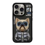 NimmyiPhone 15 Pro Max Uyumlu 3D Gözlük Fermuar Köpek Detaylı Nakış İşlemeli Kabartmalı Cool Cute Kılıf