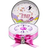Nin Chocolate Nin Kız Bebek Çikolatası Metal Yuvarlak Kutu Sarı Leylek Baskılı (80 Adet Napoliten Çikolata) - 1 Adet