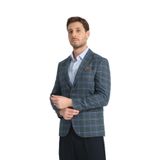 Nina Erkek Lacivert - Yeşil Ekose Slim Fit Mono Yaka Spor Blazer Ceket Çok Renkli 48