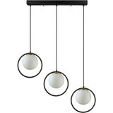 Nina Modern Salon - Mutfak - Yatak Odası Yemek Masası Üstü Metal Halkalı Sıralı 3 Lü Avize - Siyah - Beyaz