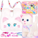 NINAOR Crossbody Çantalı Çocuklar İçin Etkileşimli Kedi Oyuncakları, Tasma Yürüyüş Miyav Pretend Play Kitty Robot Pet Oyuncak, Elektronik Gerçekçi Sevimli Şeyler Kızlar için Peluş Bebek Oyuncakları