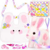 NINAOR Crossbody Çantalı Çocuklar için Tavşan Oyuncakları, Sesler Atlama Wiggling Kulakları ile İnteraktif Tavşan Oyuncakları, Rol Oyna Robot Evcil Hayvan Bakımı Kızlar için Sevimli Şeyler Gezisi