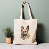 Ninastore Alman Çoban Köpeği, Alsas Köpeği Tote Çantası, Suluboya Köpek, %100 Pamuklu Çevre Dostu Alışveriş Çantası, Ömürlük Çanta - Renkli