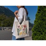 Ninastore Kedi ve Çiçek Desenli Estetik Tote Çanta - Kadınlar Için Pamuklu Kanvas Plaj Çantası, Yeniden Kullanılabilir Alışveriş Çantası, Çevre Dostu Alışveriş Çantası, Botanik Desenli - Renkli