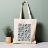 Ninastore Sevimli Ürkütücü Tote Çanta, Mavi ve Pembe, Cadılar Bayramı, %100 Pamuklu Tote Çanta, Çevre Dostu Estetik Alışveriş Çantası, Ömür Boyu Çanta - Renkli