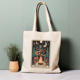 Ninastore Tarot Kartı Tote Çanta, Mutlu Kampçı, Iskelet, Uzay, %100 Pamuklu Tote Çanta. Çevre Dostu, Estetik Alışveriş Çantası, Ömür Boyu Kullanabileceğiniz Çanta. - Renkli
