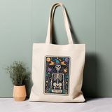 Ninastore Tarot Kartı Tote Çantası, Cadı, Iskelet, Uzay, %100 Pamuklu Tote Çanta. Çevre Dostu, Estetik Alışveriş Çantası, Ömür Boyu Kullanabileceğiniz Çanta. - Renkli