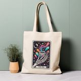 Ninastore Tarot Kartı Tote Çantası, Çay, Iskelet, Uzay, Yıldızlar, %100 Pamuklu Tote Çanta. Çevre Dostu, Estetik Alışveriş Çantası, Ömür Boyu Kullanabileceğiniz Çanta. - Renkli