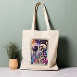 Ninastore Tarot Kartı Tote Çantası, Mega Pint, Iskelet, Uzay, %100 Pamuklu Tote Çanta. Çevre Dostu, Estetik Alışveriş Çantası, Ömür Boyu Kullanabileceğiniz Çanta. - Renkli