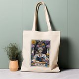 Ninastore Tarot Kartı Tote Çantası, Öğretmen, Iskelet, Kitaplar, Çiçekler, %100 Pamuklu Tote Çanta. Çevre Dostu, Estetik Alışveriş Çantası, Ömür Boyu Kullanabileceğiniz Çanta. - Renkli