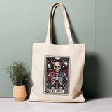 Ninastore Tarot Kartı Tote Çantası, Şeytan, Iskelet, Uzay, %100 Pamuklu Tote Çanta. Çevre Dostu, Estetik Alışveriş Çantası, Ömür Boyu Kullanabileceğiniz Çanta. - Renkli
