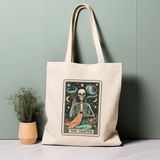 Ninastore Tarot Kartı Tote Çantası, The Crafter, Iskelet, Uzay, %100 Pamuklu Tote Çanta. Çevre Dostu, Estetik Alışveriş Çantası, Ömür Boyu Kullanabileceğiniz Çanta. - Renkli