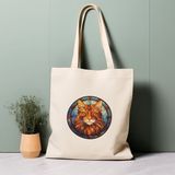Ninastore Vitray Kedi Tote Çantası, Uzun Tüylü Kızıl ve Beyaz, %100 Pamuklu Çevre Dostu Alışveriş Çantası, Ömürlük Çanta - Renkli