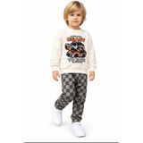 ninita kids Erkek Çocuk Araba Baskılı Eşofman Takımı – Sweatshirt & Ekose Jogger Pantolon