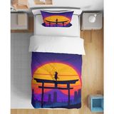 Ninja 3D Dijital Baskılı Tek Kişilik Erkek Çarşafsız Nevresim Takımı - Mor - Sarı - 160 x 220 cm