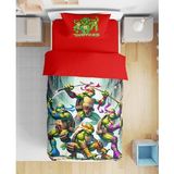 Ninja Kaplumbağalar Ninja Turtles 3D Dijital Baskılı Tek Kişilik Nevresim Takımı (Kırmızı)