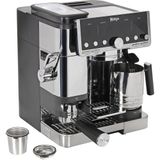 NINJA Luxe Pro 3'ü 1 arada kahve makinesi, Latte, Cappuccino, soğuk demleme ve espresso makinesi, entegre tahıl öğütücü ve süt köpürtücülü, kullanımı kolay, 5 ön ayar köpük, gümüş, ES701EU