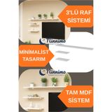 Ninnimo Marry 3'lü Beyaz Mdf Uçan Duvar Rafı Dekoratif TV Ünitesi Kitaplık