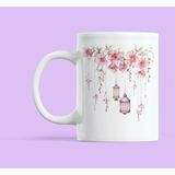 Nino Store Çiçek ve Fener Desenli Vintage Floral Tasarımlı Porselen Kahve 300 ml Kupa Bardak - Beyaz