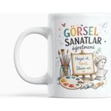 Nino Store Kişiye Özel Görsel Sanatlar Öğretmeni Kupası Öğretmenler Günü Hediyesi Porselen 300 ml - Beyaz