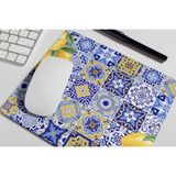 Nino Store Mavi Beyaz Çini Motiflerle Limon Desenli Dikdörtgen Şeklindeki Hediyelik ve Günlük Kullanıma Uygun Mouse Pad - Renkli
