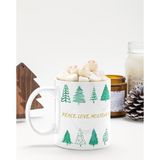 Nino Store Peace, Love,holiday Cheer Yazılı Çam Ağacı Baskılı Yeni Yıl Hediyelik Yılbaşı Kupa Bardak - Beyaz - 300 ml