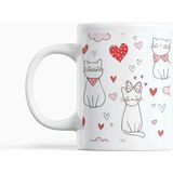 Nino Store Sevimli Kedi Desenli Porselen Kupa Bardak 300 ml – Kalpli Romantik Kawaii Kahve Kupası - Beyaz