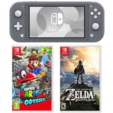 Nintendo Switch Lite Gri + Super Mario Odyssey + The Legend Of Zelda Breath Wild