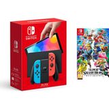 Nintendo Switch Oled Kırmızı Mavi Oyun Konsolu + Super Smash Bros Ultimate Oyun