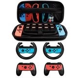 Nintendo Switch Oyun Başlatıcı için Aksesuar Seti, 2X Direksiyon, 2X Kavrama Kiti, 1x Seyahat Taşıma Çantası (5'i 1 Arada Siyah)