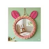 Niobehome El Örgüsü Çocuk Odası Aynası- Rattan Pembe Kulaklı Dekoratif Ayna