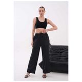 Niora Moda Siyah Keten Bol Kesim Pantolon