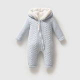 Nipperland Erkek Bebek Kapüşonlu Peluş Astarlı Triko Tulum - Mavi - 3 - 6 Ay