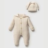 Nipperland Erkek Bebek Noah Kapüşonlu Örgü Triko Tulum & Şapka Set - Bej - 6 - 9 Ay