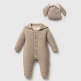 Nipperland Erkek Bebek Noah Kapüşonlu Örgü Triko Tulum & Şapka Set - Taş - 3 - 6 Ay