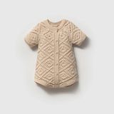 Nipperland Kız Bebek Siena Motif Örgü Triko Tulum - Bej - 3 - 6 Ay