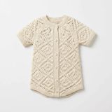 Nipperland Kız Bebek Siena Motif Örgü Triko Tulum - Krem - 0 - 3 Ay