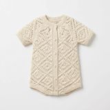 Nipperland Kız Bebek Siena Motif Örgü Triko Tulum - Krem - 3 - 6 Ay