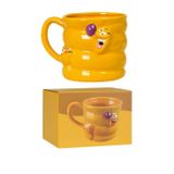 Nirnisa Sarı Kedili Köpekli Seramik 3D Kupa Bardak Sevgiliye Hediye Kulplu Kahve Çay Bardağı Mug Fincan