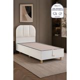 Niron Bohem Klapa 100X200 cm Tek Kişilik Baza Başlık Seti - Sandıklı Modern Takım - Krem - 100 x 200 cm