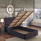 Niron Ela 120x200 cm Silinebilir Soho Kumaş Tek Kişilik Siyah Kumaş Baza Ve Başlığı