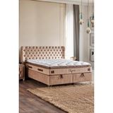 Niron Elegance Lüks Yatak Baza ve Başlık Seti 140 x 190 cm Çift Kişilik Paket Yaylı Yumuşak Yatak Baza Başlık Takımı - Krem - 140 x 190 cm