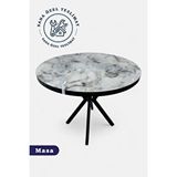 Niron Elis Yuvarlak Mermer Desenli Antrasit Masa – Şık Ve Dayanıklı (90 Cm)