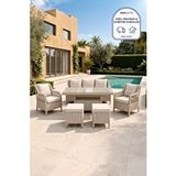 Niron Grand 3'lü Rattan Alüminyum Bahçe Oturma Grubu - Cappucino Temperli Cam Set 3+1+1+puf Kahverengi