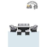 Niron Leo 3'lü Rattan Bahçe Oturma Grubu - Antrasit Temperli Cam Set
