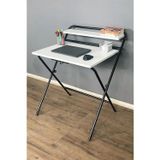 Niron 🔥 Lich Metal Ayaklı Katlanır Çalışma Masası Beyaz | Raflı Laptop Sehpası | Çizim ve Ders Masası
