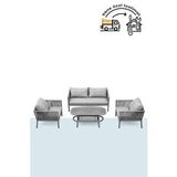 Niron Oscar 4 Kişilik Rattan Çay Seti - Gri Balkon Bahçe Takımı 2+1+1+ Sehpa