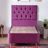 Niron Purple Baza Ve Başlık Seti 90x190 cm Tek Kişilik Sandıklı Mor Kumaş Baza Ve Başlığı